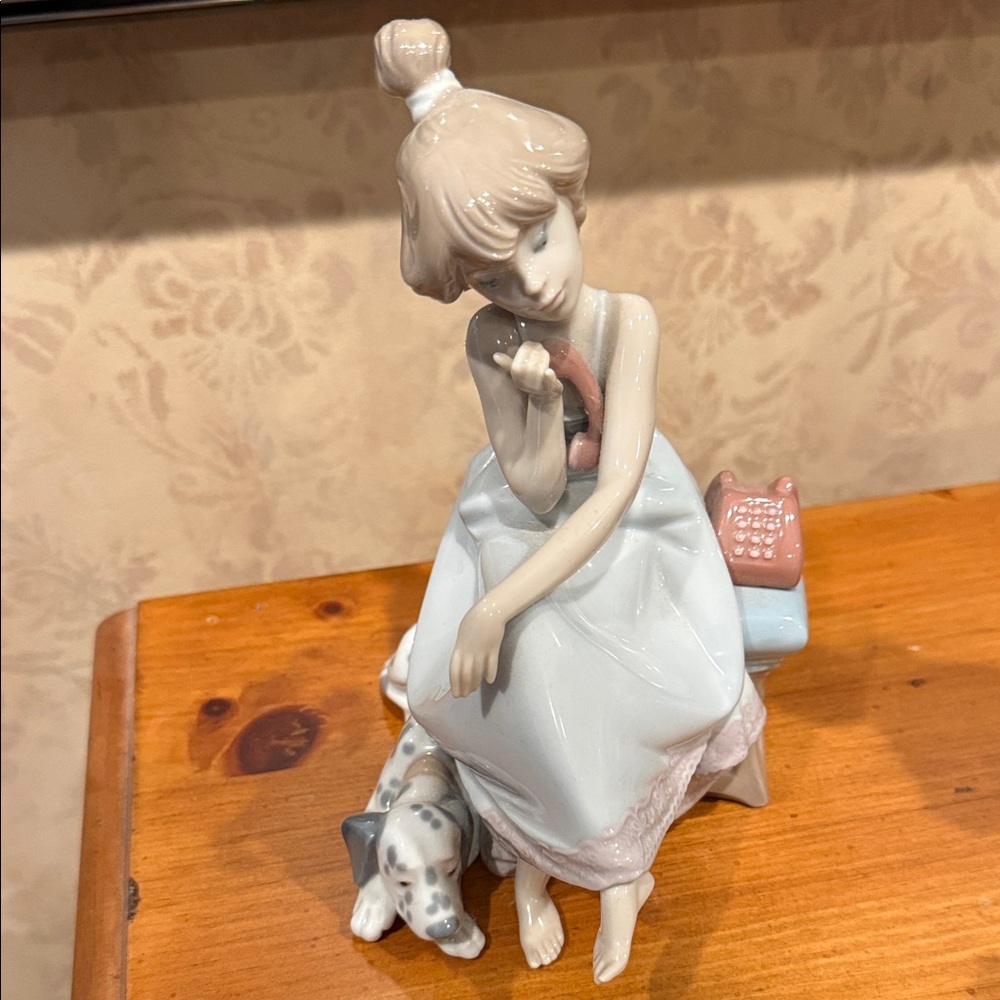 Lladro of Seated Girl with Dog - Pastel Colors